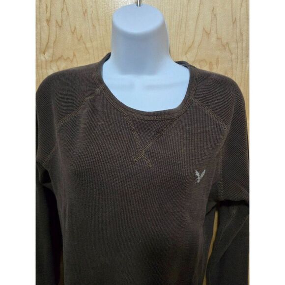 American Eagle Outfitters Womens Vintage Fit Brown Waffle Knit Long Sleeve Therm - Picture 3 of 6